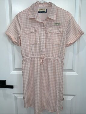Magellan Outdoors Pink Gingham Drawstring Waist Shirt Dress